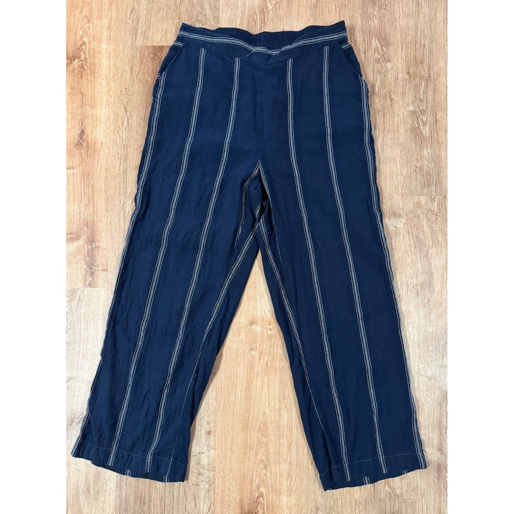 Vero‎ Moda Blue Striped Wide Leg Cropped Elastic Waist Pants Women's Size XL